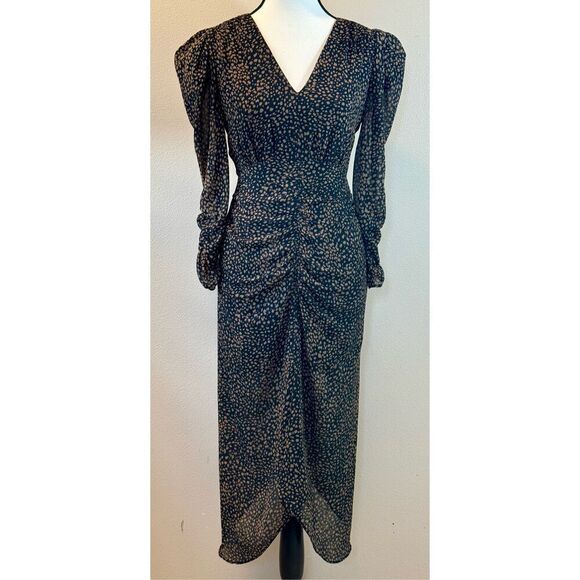 ASTR The Label Animal Front Ruched Fitted Bodice Tulip Hem Women's Midi Dress XS - Picture 4 of 14